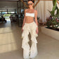 Transparent Chiffon Wide Leg Pants Women Bottoms Music Festival Ruffled Flared Pants Streetwear Clothing