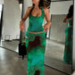 Flower Print Backless Halter Top and Maxi Skirt 2 Piece Set Elegant Sexy Summer Vacation Outfits Women