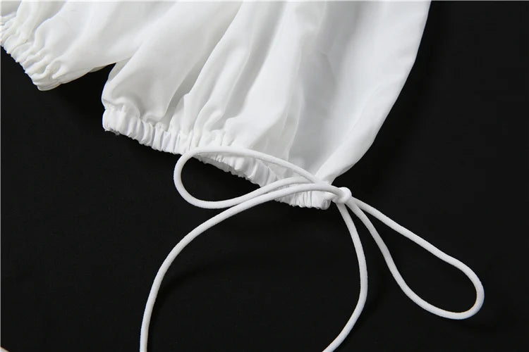Bandage Elegant 2-Piece Set Women Slash Neck Puff Sleeve t-Shirt+Elastic Waist Long Simple Skirt Vacation Sweet Suit