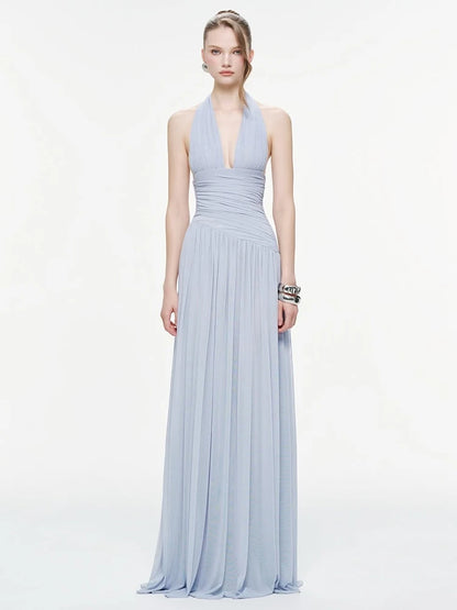 Backless Fashion Draped Maxi Dress Women Halter Bandage Tassel v-Neck Sleeveless Birthday Party Elegant Chic Vestidos