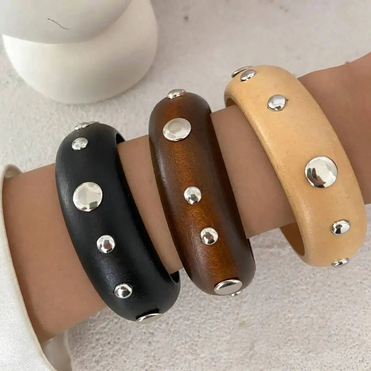 Retro Classic Geometric Round Wooden Bangle for Women New Trend Creative Charm Arm Bracelets Hand Jewelry Accessories