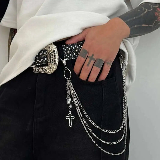 Trendy Creative Cross Pendant Wallet Chain for Men Hip Hop Punk Multilayer Metal Pants Keychain Women Jewelry Gifts