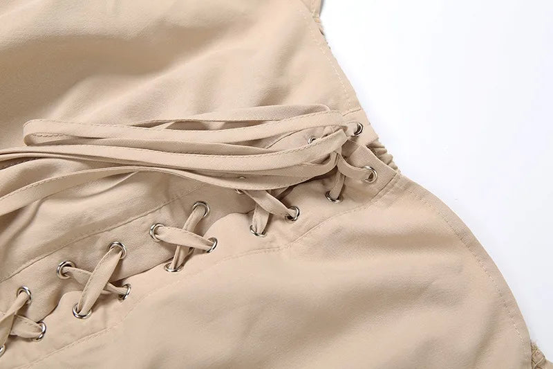 Lace Up Off Shoulder Long Sleeve Mini Dress Boho Loose Dresses for Woman Clothes Fall 2025