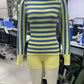 Women Two Piece Striped Shorts Set Y2K Vintage Sweater Pullover Autumn Crew Neck Slim-fit Long Sleeve Tops and Shorts