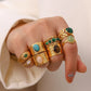 New Design Natural Stone Stainless Steel Ring Women Waterproof Stylish Golden Jewelry 2022 NEW Set