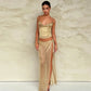 Gold Mesh 2 Piece Skirt Set Sexy Elegant Beach Party Vacation Outfit Summer 2024 Coord Sets Women Clothing