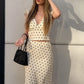 Women Polka Dot Two Piece Skirt Set Elegant V Neck Crop Top And Midi Skirt Sets Female Fashion Casual Bodycon Dress Set