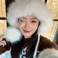 Cute Fair Isle Plush Lining Strap Pom Pom Knit Beanie For Women