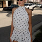 Polka Dot Backless Sexy Mini Dress Women Elegant White Turtleneck Off-shoulder Sleeveless Ruffle Club Party Dresses