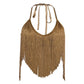 Lace Up Backless Fringe Halter Top Club Wear Women Sexy Tops Rave Festival Clothing