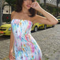 Tube Slit Dress Women Summer Irregular Colorful Print Elegant Sexy Skinny Birthday Party Midnight Club Maxi Bodycon