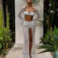 Women 2Piece Outfits Flare Long Sleeve Sweetheart Neck Dot Print Crop Tops and High Slit Long Skirt Set Summer Beachwear
