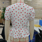Women Tie Front Hollow T Shirt Valentine's Day Summer Blouse Slim Heart Print Short Sleeve Round Neck Ruffled Hem Tops