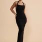 Halter Diagonal Collar Backless Sexy Maxi Dress Women Elegant Off-shoulder Sleeveless Bodycon Club Party Long Dress