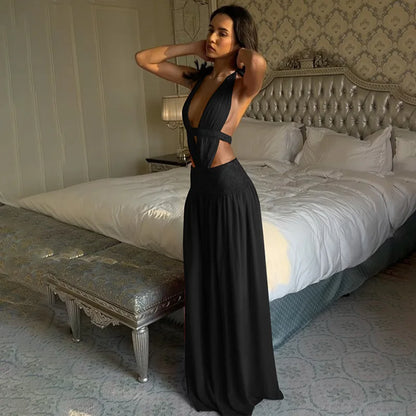 Lace-up Halter Neck Backless Maxi Dresses for Woman Sexy Red Evening Dress Birthday Gown Summer 2026