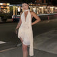 Deep V Neck Backless Ruffle Short A Line Dress Birthday Party Outfits for Women Sexy Summer Tiered Dress