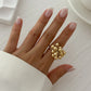 Unique Exaggerated Large Petal Flower Rings for Women Vintage Geometric Adjustable Finger Ring Grunge Jewelry Steampunk