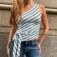 Asymmetric Lace Up One Shoulder Tank Top Striped Sleeveless Cropped Tops Fashion 2026 Summer Clothes for Women