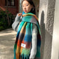 Warm Dopamine Color Block Rainbow Fringe Scarf For Women