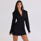 Black Single-breasted Blazer Dress Elegant Deep V Neck Long Sleeve Mini Dresses for Woman Clothes