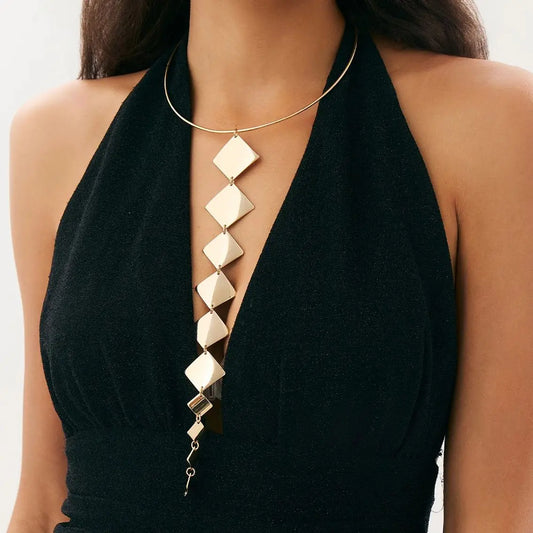 2025 Fashion Retro Square Long Tassels Pendant Necklace Women's Creative Minimalist Geometric Party Banquet Jewelry