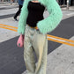 Fashion Furs Crop Tops Women Sexy Hottie O-Neck Full Sleeve Elegant Street Party Clubwear Autumn Simple Chic Outfits