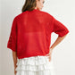 Women's Short Sleeve Crochet Knit Sweater Round Neck American Flag Graphic Pullover Loose Fit Summer Knitwear
