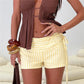 Summer Vacation Low Waist Shorts Women Fold Over Waistband Side Tie Ruched Striped Solid Casual Beach Mini Short Pants