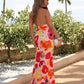 Floral Print 2 Piece Set Women Halter Low-Neck Backless Crop Tops+Skinny Splits Long Skirts Vacation Beach Style Suit
