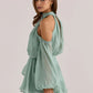Women Halter Off Shoulder Mini Dress Puff Long Sleeve Chiffon Loose A Line Short Dress Wedding Guest Party Club Outfit