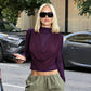 Sexy Crop Top with Draped Cowl Neck and Sheer Mesh Long Sleeves Black Purple Shirts for Woman Fall 2026