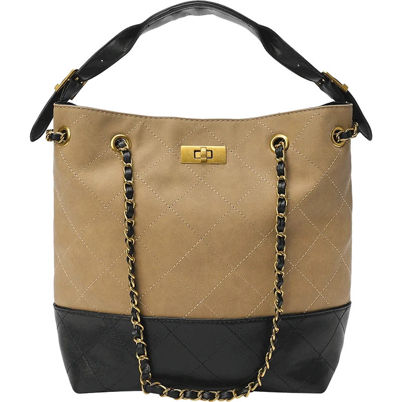 2025 Autumn New Arrivals Elegant Color Block Chain Detail Luxury Crossbody Bucket Bag For Woman