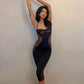 Sexy Mesh Insert Bodycon Midi Dress Black See Through Party Nightclub Evening Dresses for Women Fashion 2023