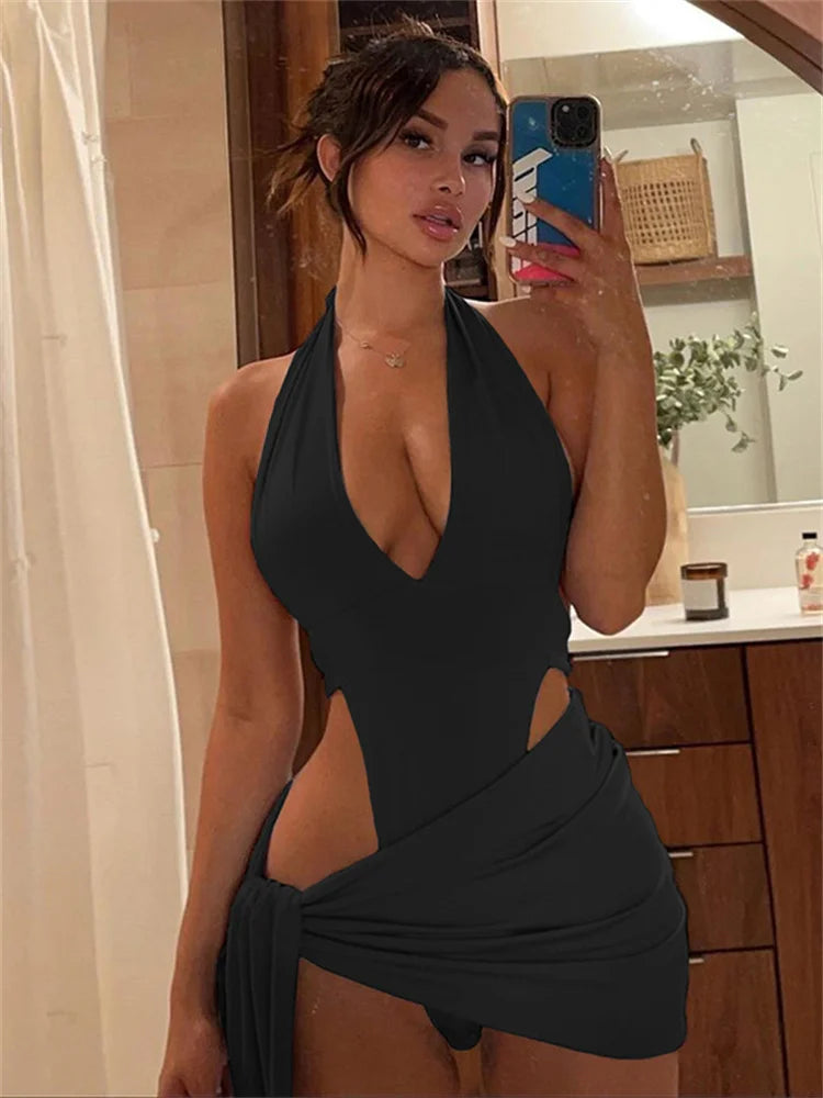 Sexy Women 2 Piece Sets 2025 Trend Beach Vacation Wear Basic Bikini Bodysuit Skirts For Clothing Swimsuit Match Suits