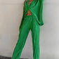 Pleated Loungewear Set Woman 2 Pieces Summer Long Sleeve Button Shirt Trousers Casual Women's Workout Clothing Outfits
