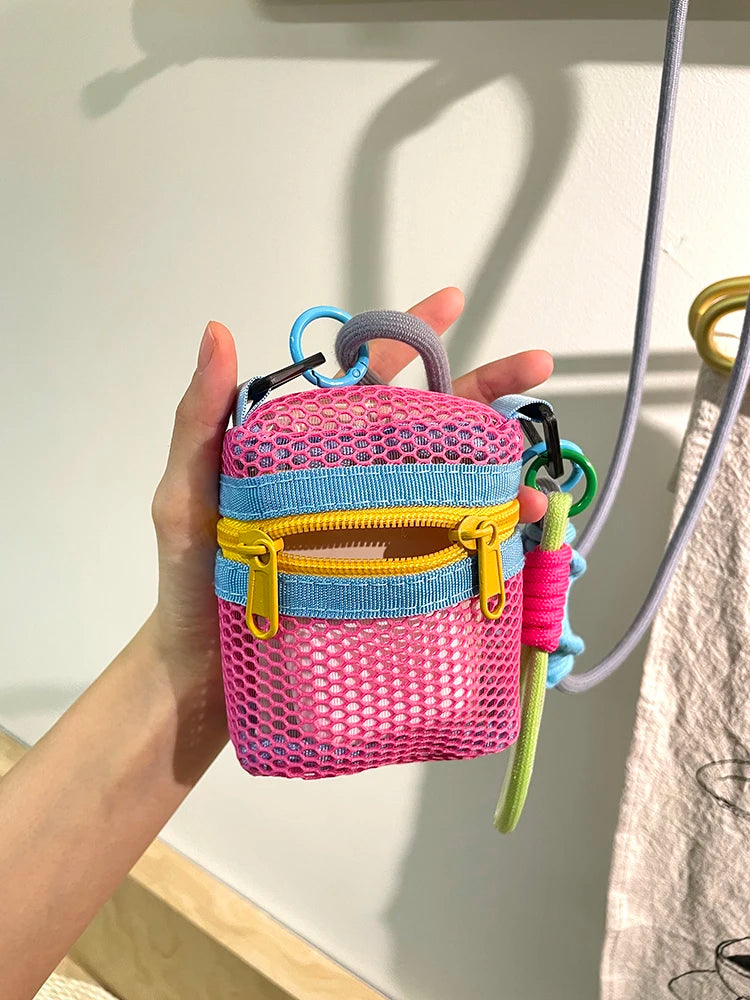 Colorful Mesh Crossbody Bag with Adjustable Strap, Zipper Mini Shoulder Pouch, Casual Streetwear Small Coin Purse for Wo