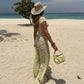 Two Piece Set Yellow Sheer Lace Co-Ord Cropped Top and Wide Leg Pants Summer Vacation Outfits Women 2026