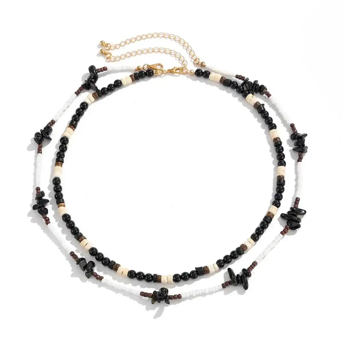 2Pcs/Set Trendy Black White Acrylic Seed Beads Choker Necklace for Men Punk Vintage Stackable Collar Chain Neck Jewelry