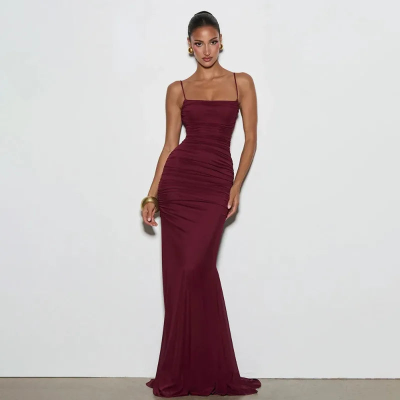 Spaghetti Strap Backless Fishtail Maxi Dresses 2026 Woman Elegant Evening Gown Party Birthday Dress