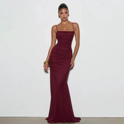 Spaghetti Strap Backless Fishtail Maxi Dresses 2026 Woman Elegant Evening Gown Party Birthday Dress