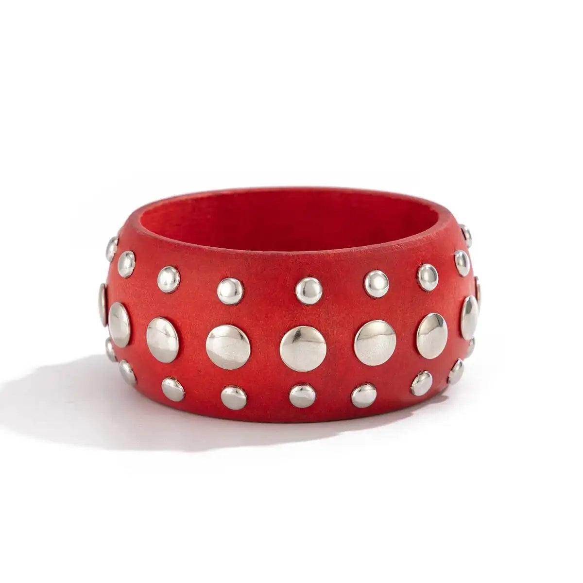 Hyperbole Wooden CCB Chunky Bangle Bracelet Vintage Punk Red Black Stackable Wide Grunge Jewelry for Women Creative