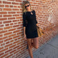 Keyhole 3/4 Sleeve Mini Dress Black Fitted Autumn Dresses 2026 Woman Clothing