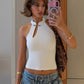 Cheongsam Buckle Tank Tops Women Y2K Summer Trend Basic Classic Hollow Solid Simple Street Stretch Daily Chic Vest