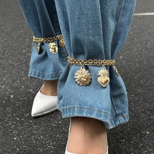 Punk Love Heart Corss Pendant Foot Anklet Women Summer Beach Sandals Vintage Adjustable Barefoot Ankle Chain Jewelry