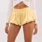 Women Elastic Smocked High Waist Satin Bubble Shorts Loose Pleated Puff Balloon Lantern Shorts Rave Party Club Bottoms