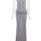 Backless Hollow Cross Dress Thin Sleeveless Ruched Knot Cinched Waist o-Neck Solid Simple Sexy Summer Trend Vestidos