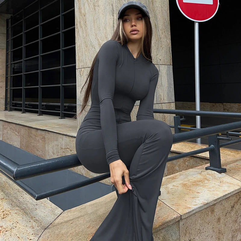 Spring Autumn Long Sleeve Streetwear Bodycon Jumpsuit Overall One Piece Outfit Wholesale Items For Business