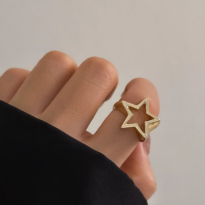 Vintage Punk Irregular Hollow Star Metal Open Rings for Women Fashion Statement Gothic Adjustable Couple Rings Y2K Wed Jewelry