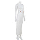 Sexy Hollow Waistless Maxi Dress Women Y2K Bead Splits Elegant Summer Skinny Simple Classic Solid Sleeveless Vestidos