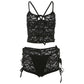 Sexy 3 Piece Set Summer Women Hollow Bandage Camisole+Thong+Short Beach Vacation Skinny Matching Clubwear Outfits